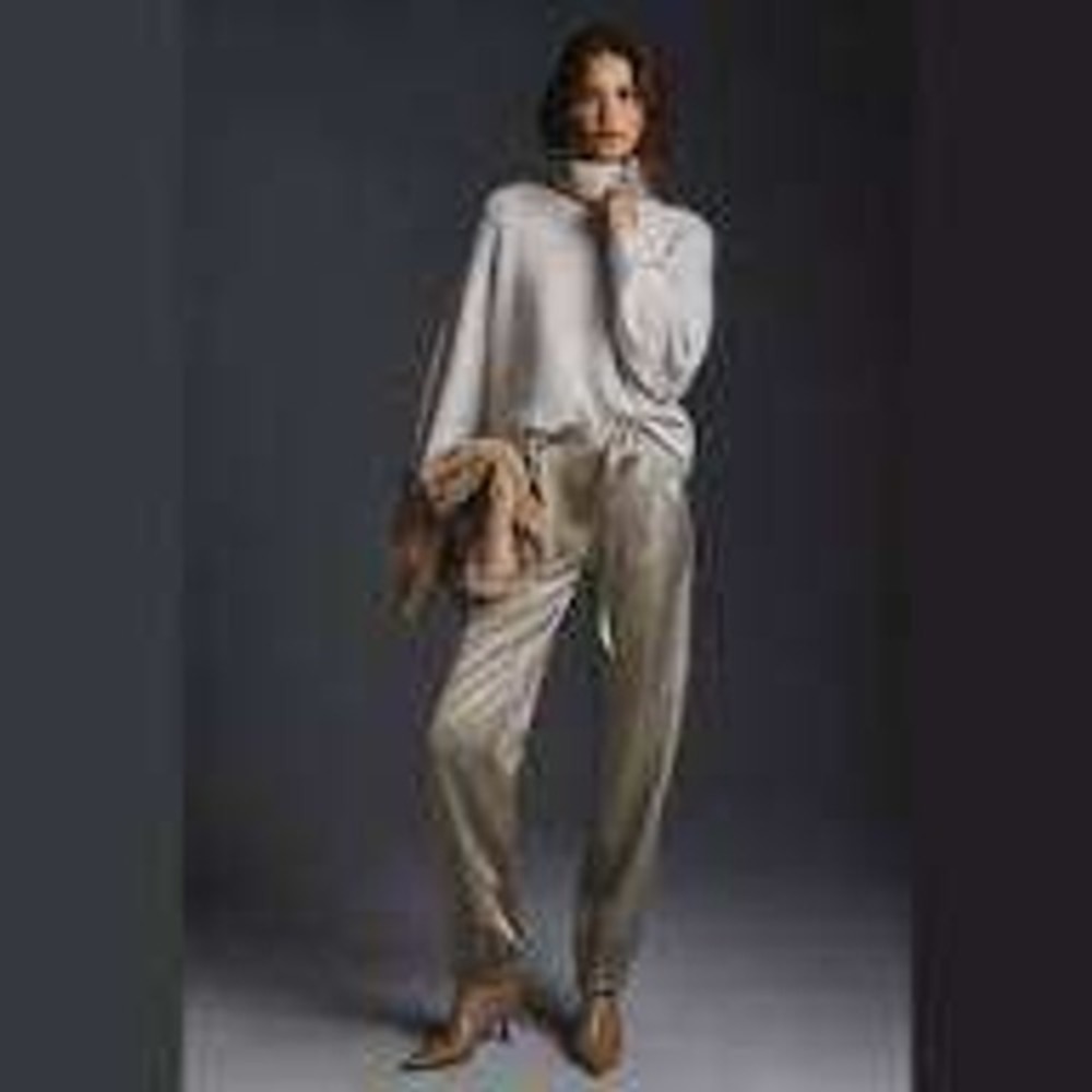 Maeve Anthropologie Champagne Satin D-Ring Belted Jogger Pants Taupe Sz 4
